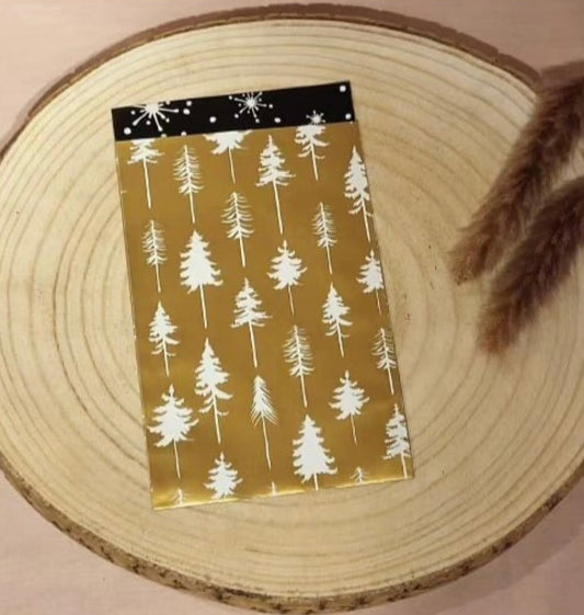 Cadeauzakje -
Kerstbomen goud - 12x19cm 5 stuks