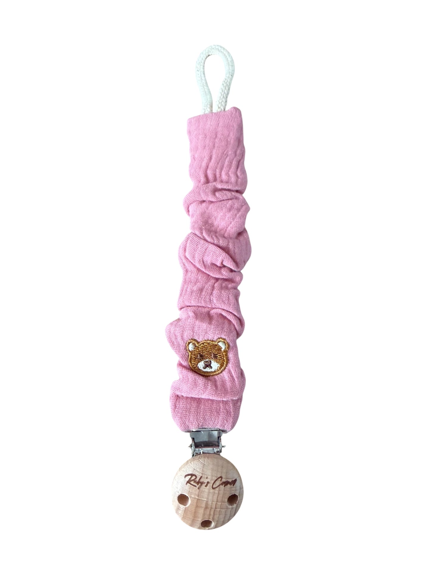 Speenkoord Mousseline - Beer - Roze