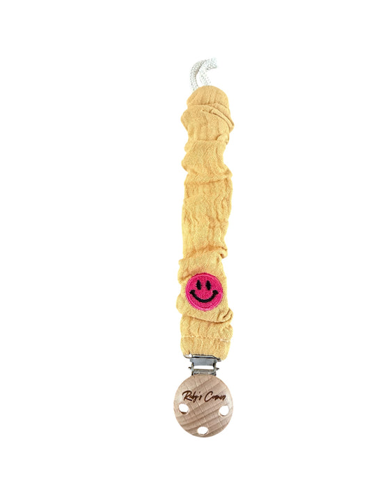 Speenkoord Mousseline - Smiley - Geel