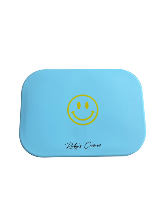 Siliconen broodtrommel – Smiley - Blauw