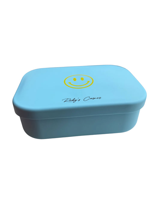 Siliconen broodtrommel – Smiley - Blauw