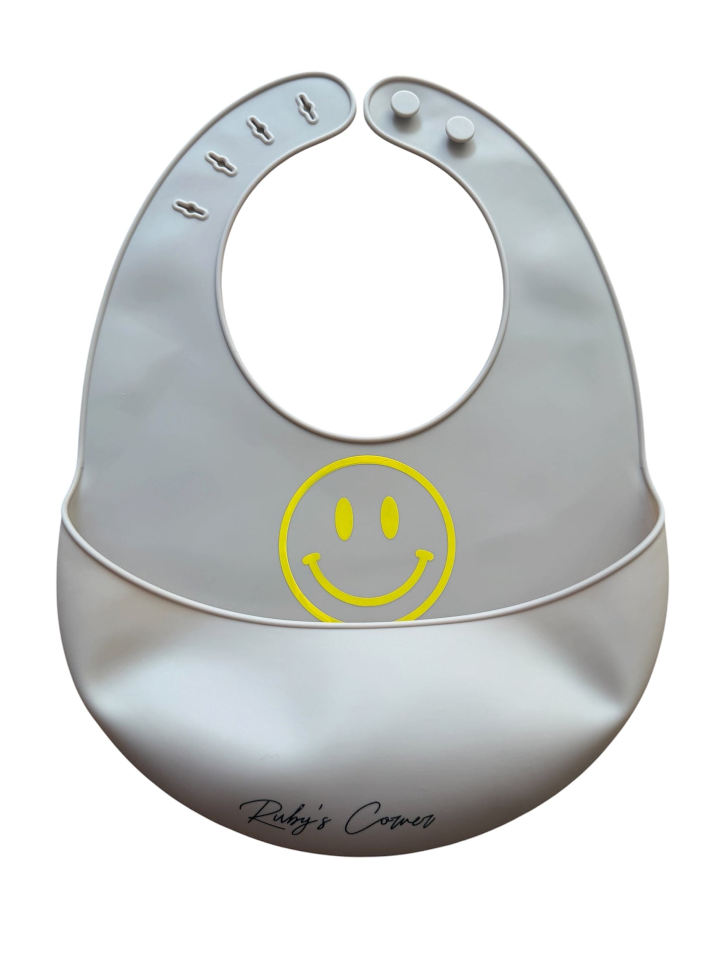 Siliconen slabber met opvangbakje – Beige – Smiley Geel