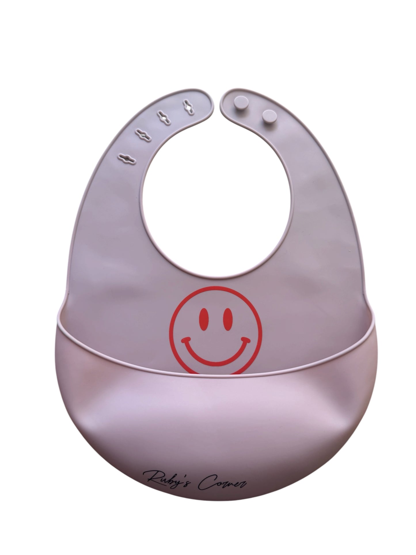 Siliconen slabber met opvangbakje – Roze – Smiley Rood