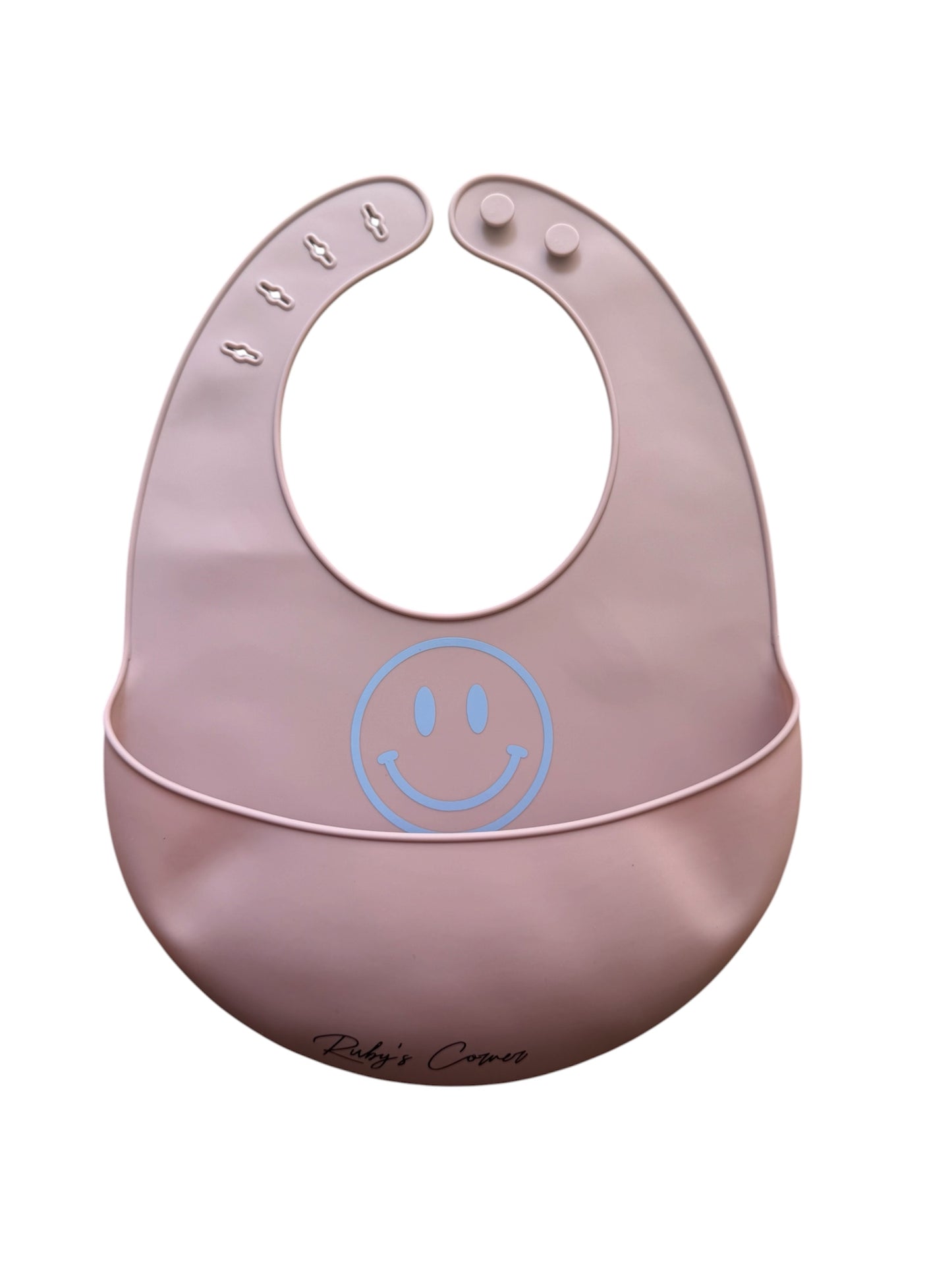 Siliconen slabber met opvangbakje – Roze – Smiley Blauw