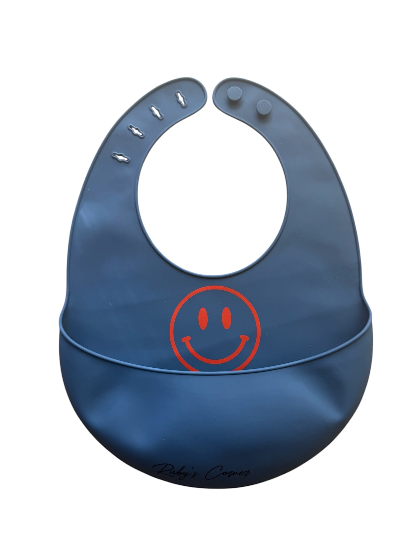 Siliconen slabber met opvangbakje – Blauw – Smiley Rood