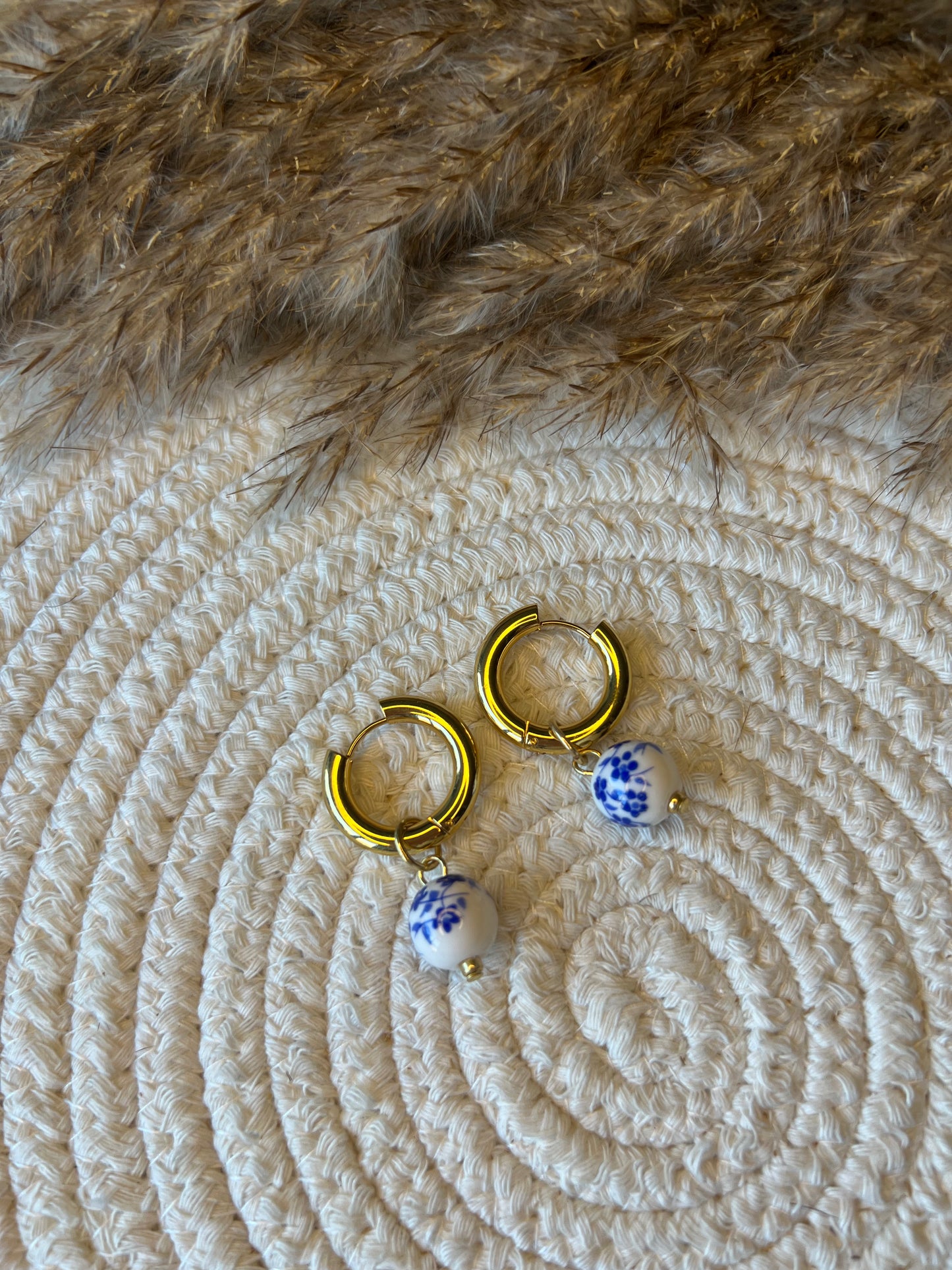 Delfts Blauw Kraal Oorbel Set