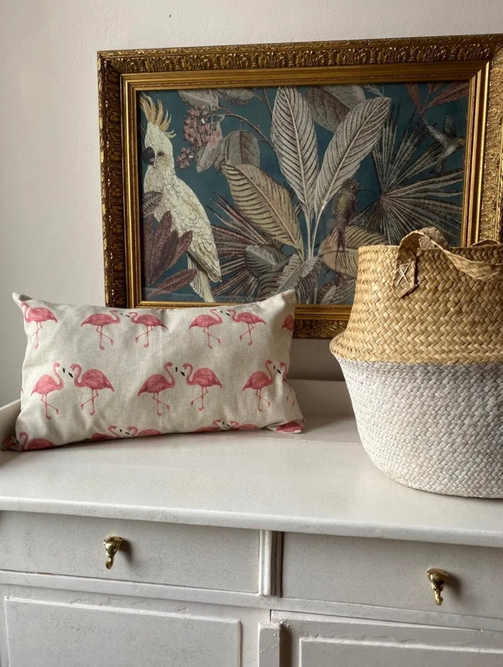 Kussenhoes met flamingo, linnenlook 30x50cm