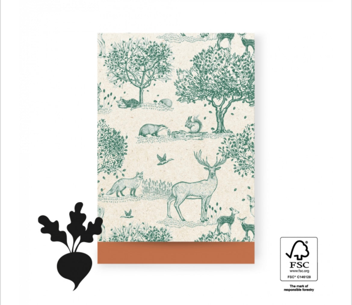 Cadeauzakjes - Forest Animals Dark Green - Cognac - 27x 34cm 5 stuks