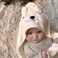 Baby Badcape - Baby Fleece handdoek - Wit - Beer Omslagdoek - met Capuchon