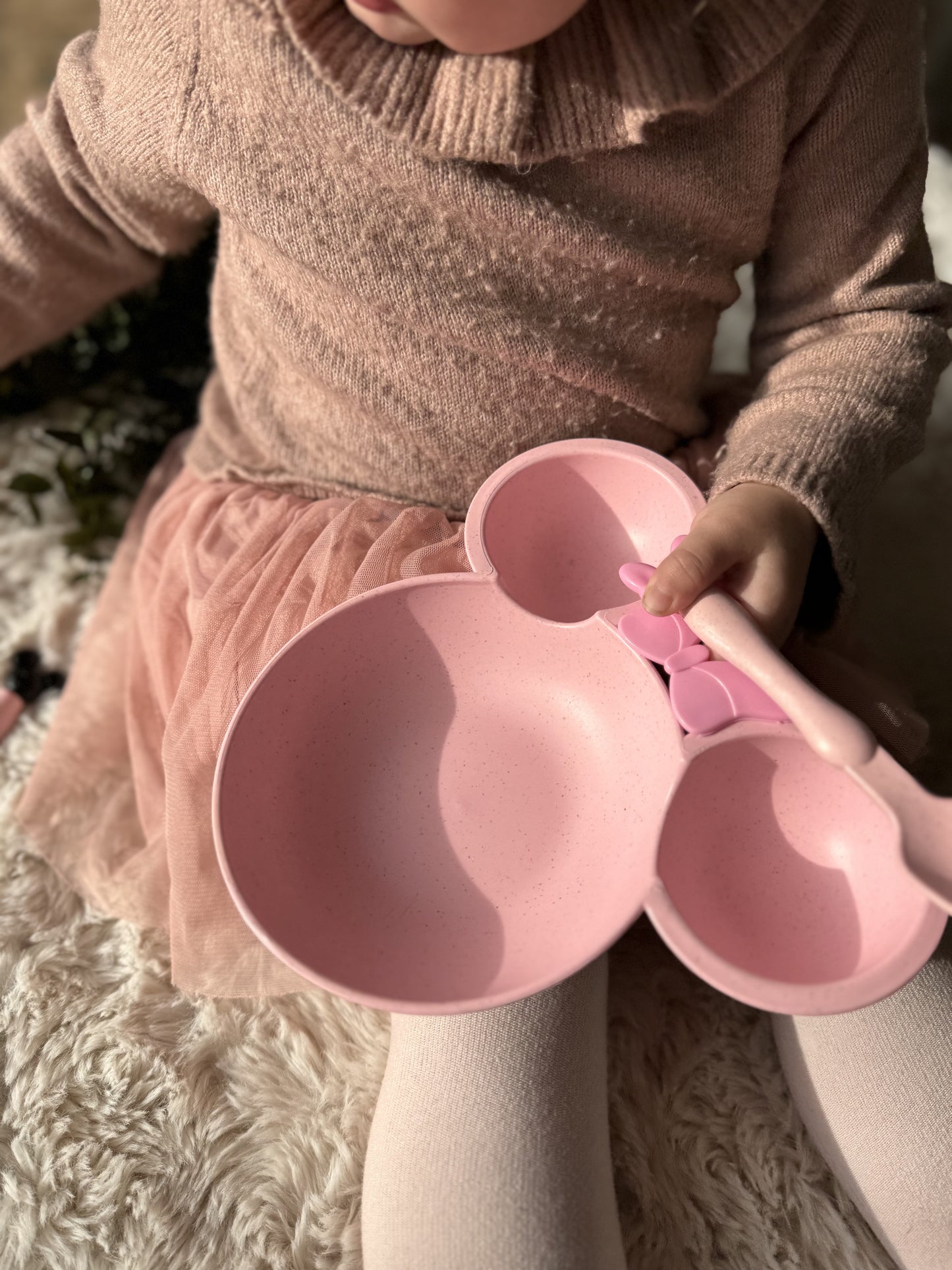 Peuter Baby Dinerbord-Servies voor Kinderen-Eetset voor kinderen-Kinderserviesset-3 delig-Duurzaam-Eco Friendly-Tarwe-Minnie-Roze