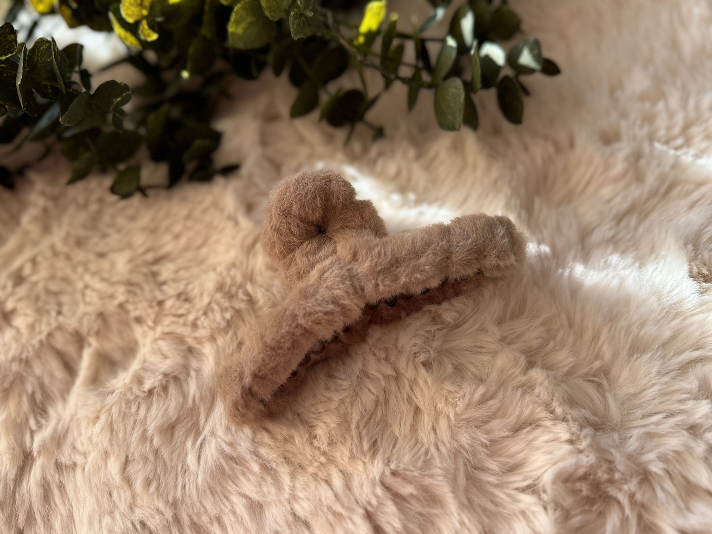 Fluffy Faux Fur Haarklem Rond Beige