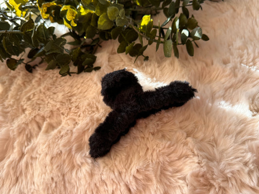 Fluffy Faux Fur Haarklem Rond Zwart