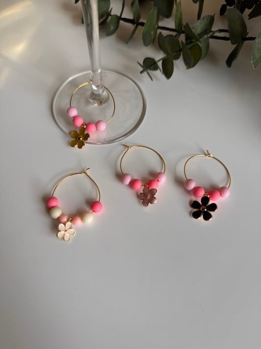 Wijnmarkers Ringen - Set Roze Flowers