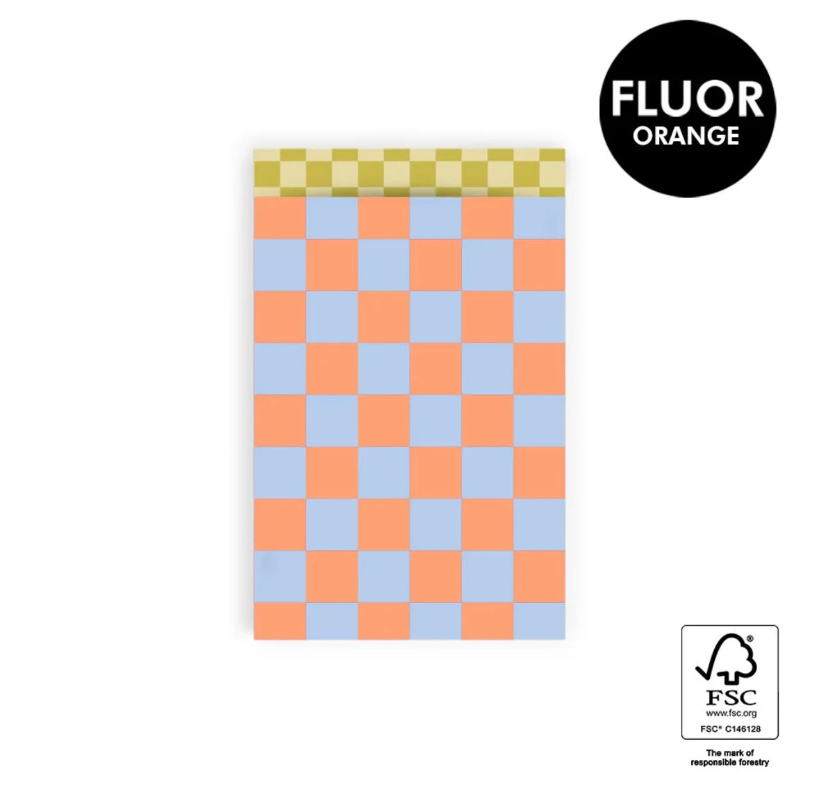 Cadeauzakje | Big check | Fluor orange | 12x19 cm | 5 stuks