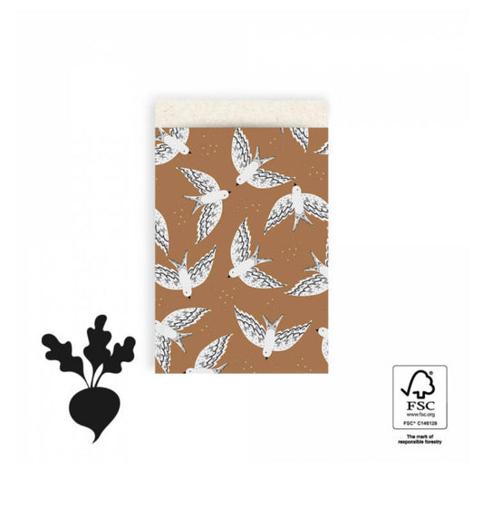 Cadeauzakje - Birds Gold fadded - 5 stuks 17x25 cm