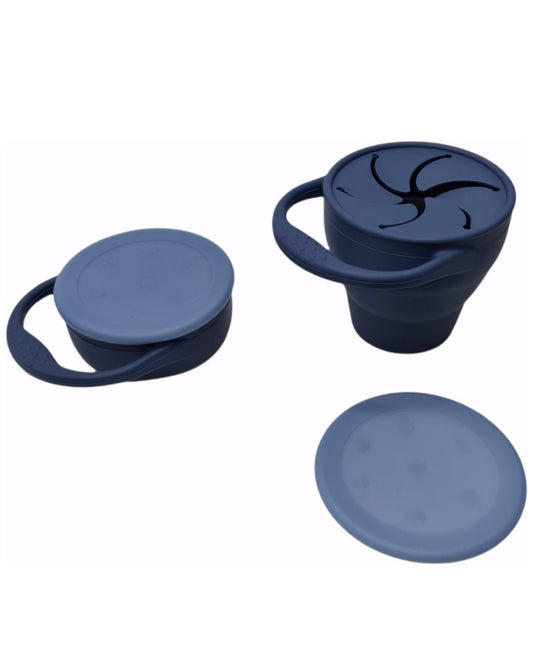 Snack cup - Snack Beker - Inklapbaar - Siliconen - Duurzaam - Baby - Peuter - Dreumes - Servies - Babyeetset - Onderweg - Blauw