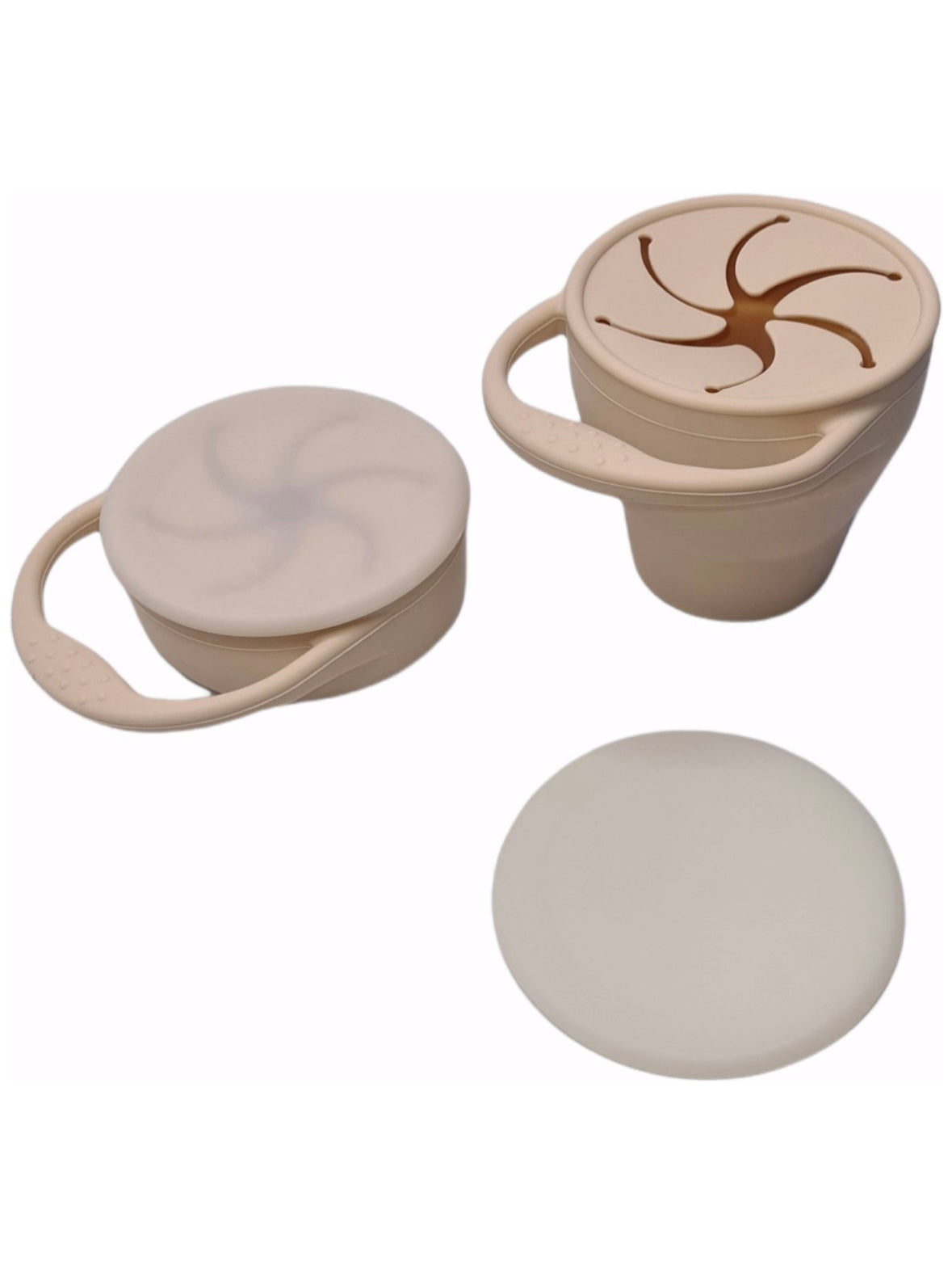 Snack cup - Snack Beker - Inklapbaar - Siliconen - Duurzaam - Baby - Peuter - Dreumes - Servies - Babyeetset - Onderweg - Beige