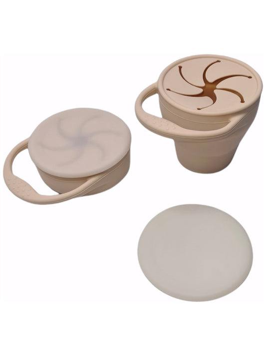 Snack cup - Snack Beker - Inklapbaar - Siliconen - Duurzaam - Baby - Peuter - Dreumes - Servies - Babyeetset - Onderweg - Beige