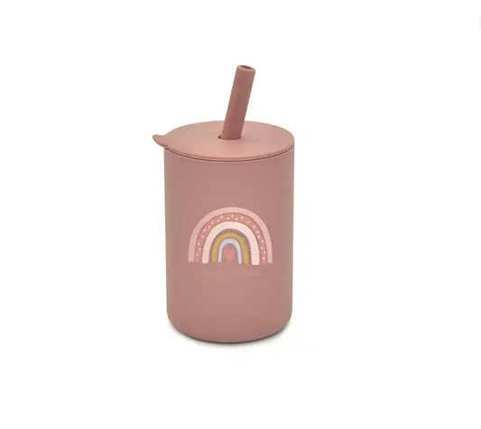 Siliconen drinkbeker met rietje - regenboog