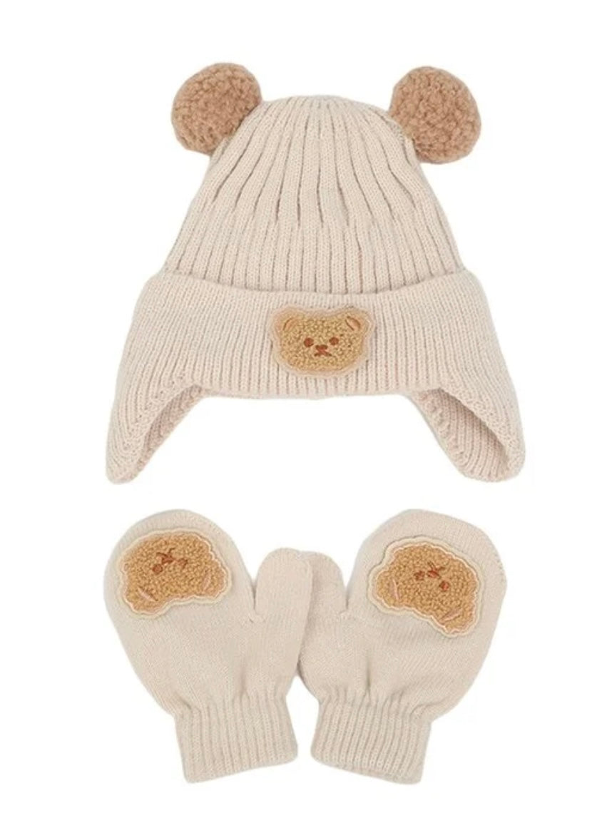 Setje Muts + Handschoenen Teddybear Beige