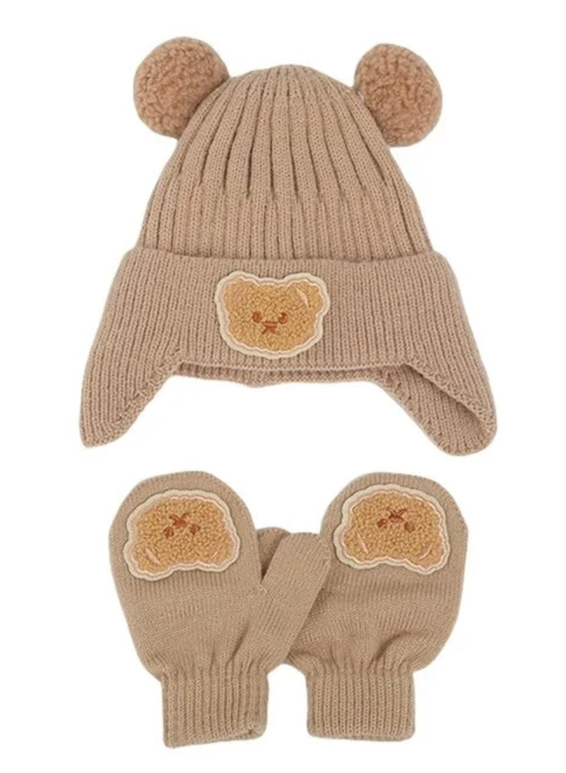 Setje Muts + Handschoenen Teddybear Bruin