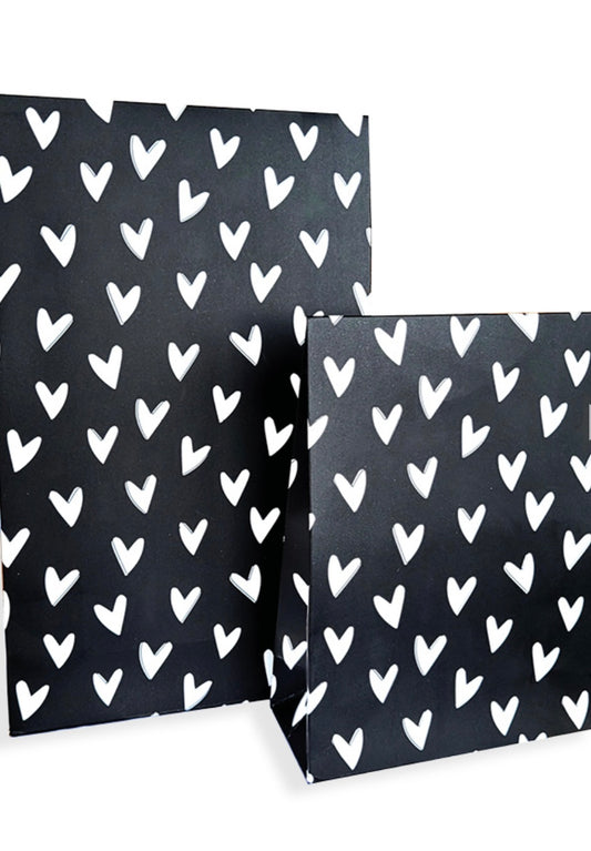 KP® Gift bag - Hartjes voor jou zwart/wit - 13 x 6 x 17,5 + 2,5cm, 25st