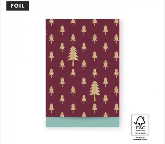 X-mas Cadeauzakjes - Tree Beet Red Gold Foil - Misty Green - 17 x 25 cm 5 stuks