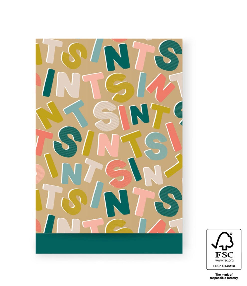 Cadeauzakjes Sint Letters Goud - Jade Blue 17 x 25cm 5 stuks