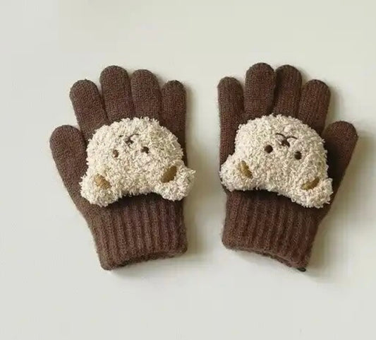 Handschoenen met Teddybeertje - Bruin - Katoen