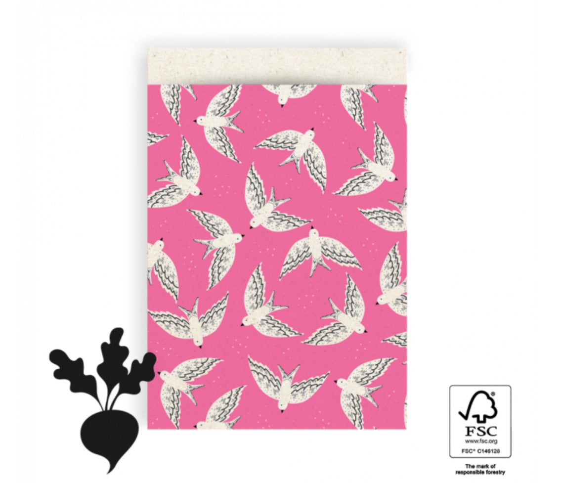 Cadeauzakjes - Birds Flamingo Pink - 17 x 25 cm 5 stuks