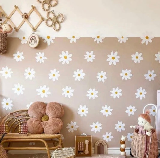 Muursticker kinderkamer - Muurstickers babykamer - Madeliefjesprint set 26 stuks - Daisy bloemen set - Madeliefjes bloemen - Muurdecoratie - Bloemen stickers