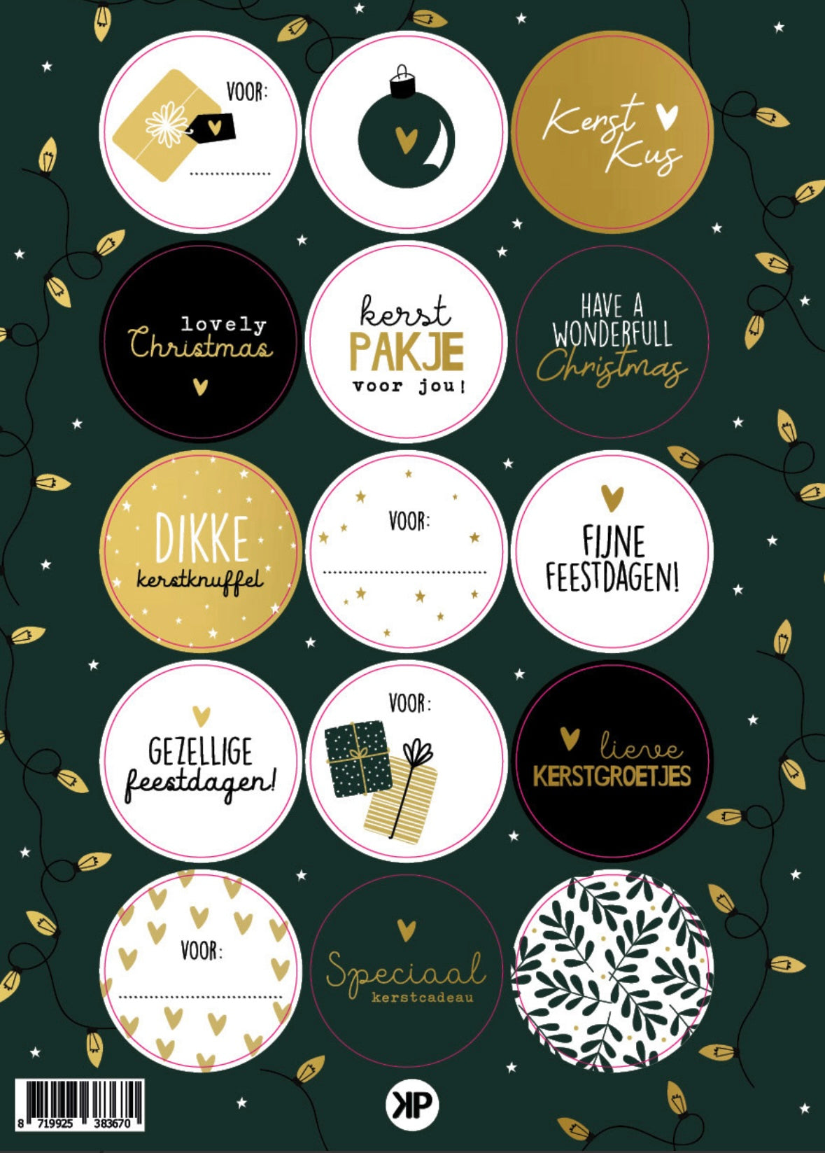 KP Kerst stickervel groen goudfolie | 15 stickers