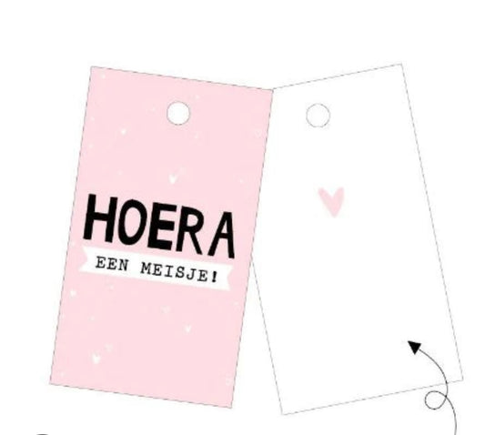 Cadeaulabel - Hoera een meisje - 40x70mm