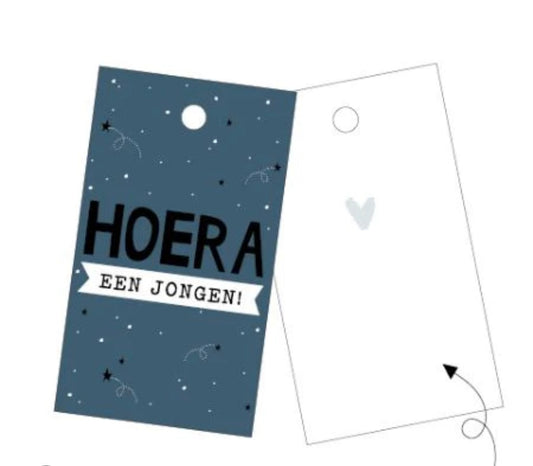 Cadeaulabel - Hoera een jongen - 40x70mm