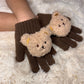 Handschoenen met Teddybeertje - Bruin - Katoen