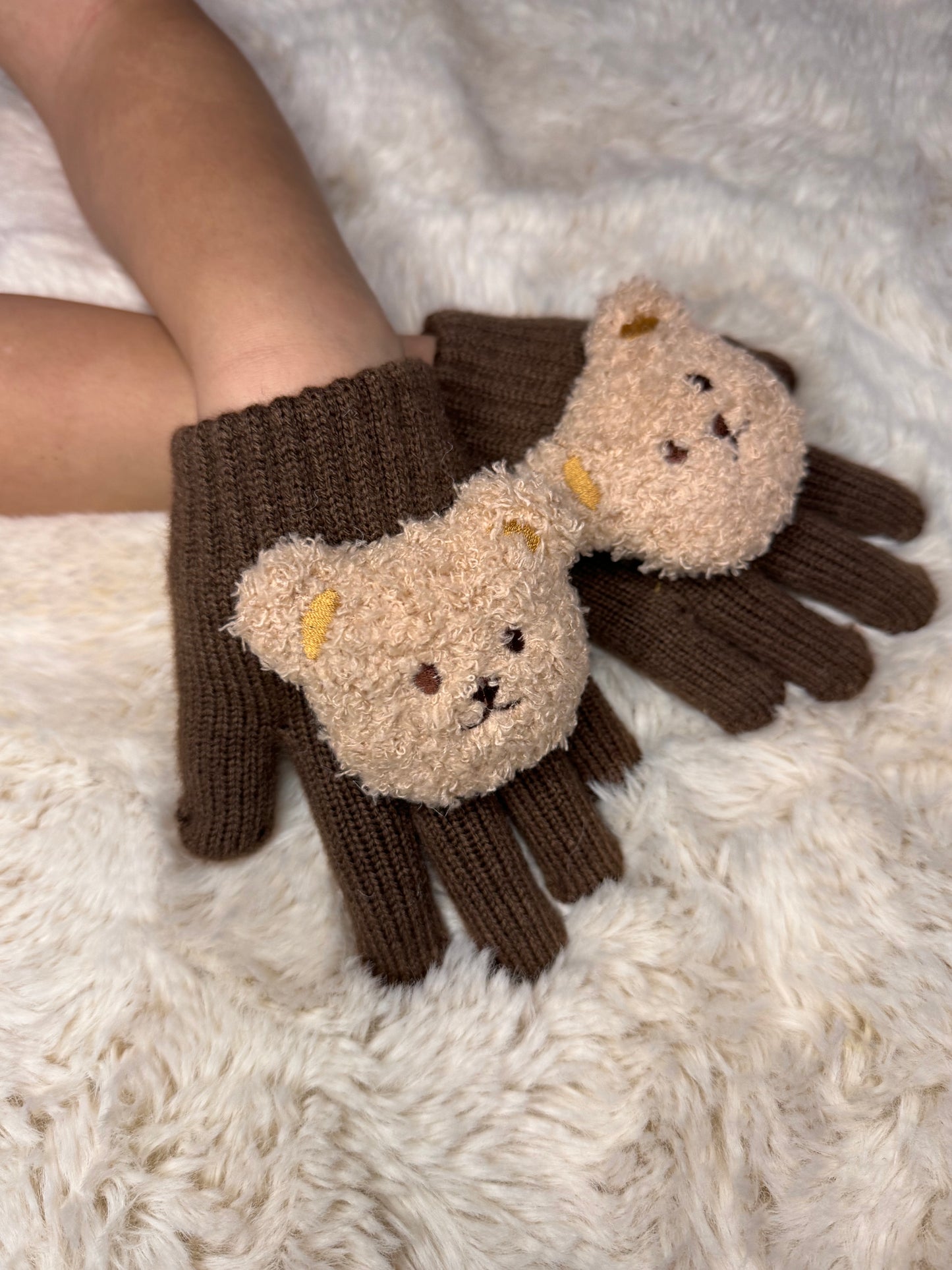 Handschoenen met Teddybeertje - Bruin - Katoen