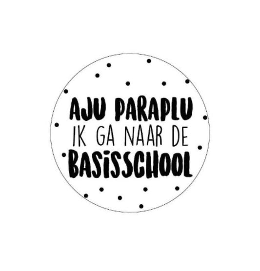 Wensetiket rond 40mm - Aju paraplu ik ga naar de basisschool - 5 stuks