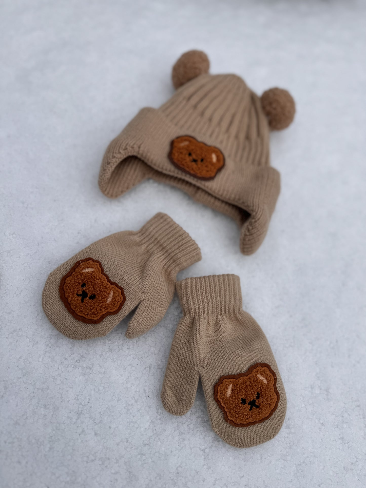 Setje Muts + Handschoenen Teddybear Bruin