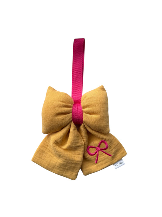 Strik Speendoekje Accessoire - Mouseline - Geel Roze Lint - B2B - Incl Btw