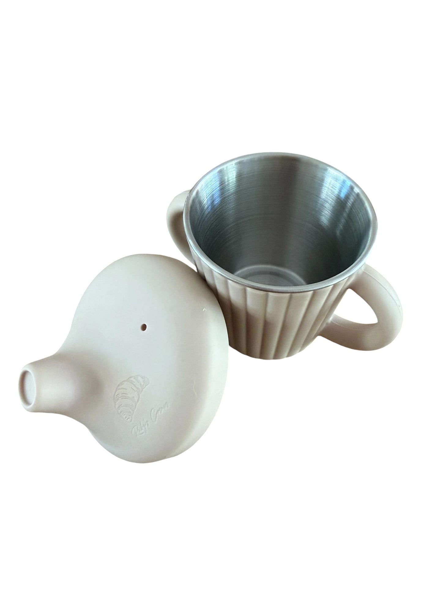 Siliconen beker met RVS inzet en tuitdeksel – Beige