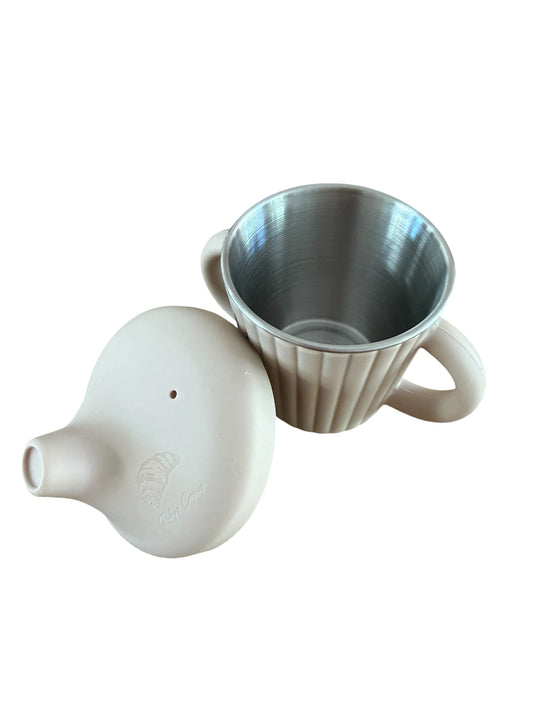 Siliconen beker met RVS inzet en tuitdeksel – Beige