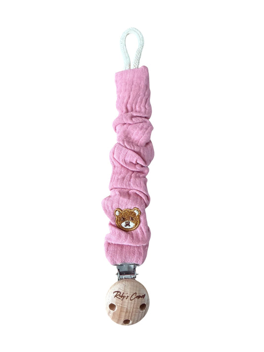 Speenkoord Mousseline - Beer - Roze