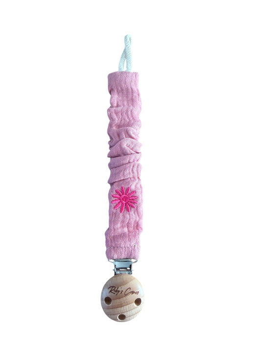 Speenkoord Mousseline - Bloem - Roze
