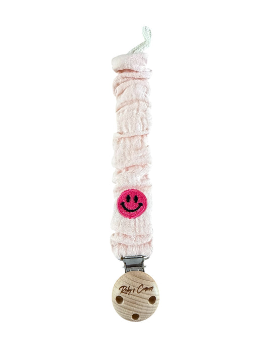 Speenkoord Mousseline - Smiley - Licht Roze