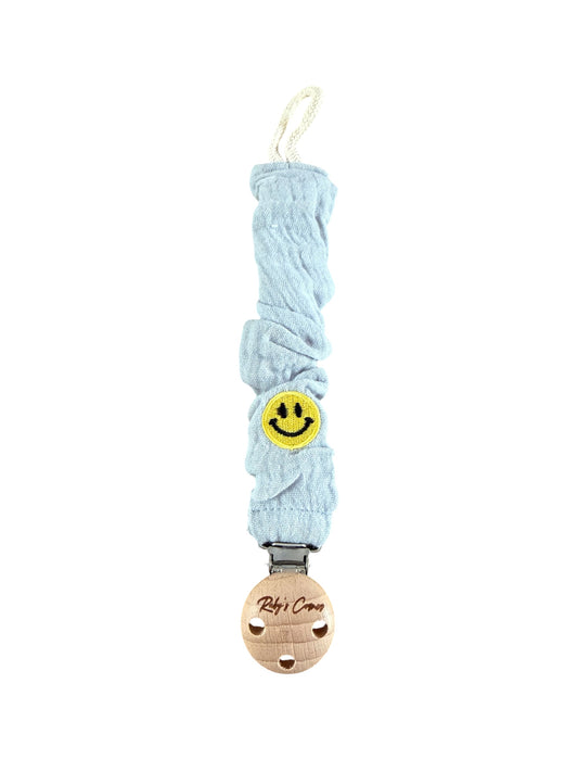 Speenkoord Mousseline - Smiley - Ice Blauw