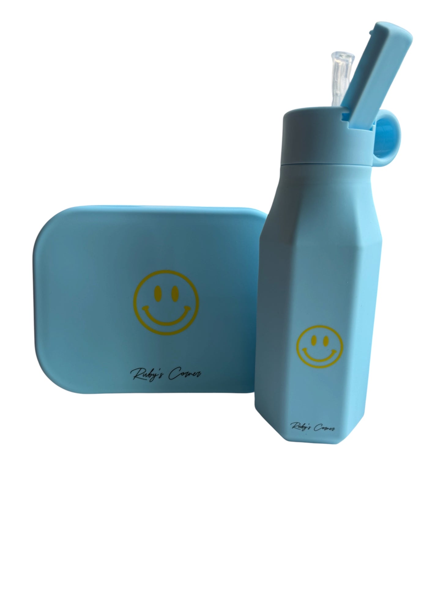 Siliconen broodtrommel – Smiley - Blauw