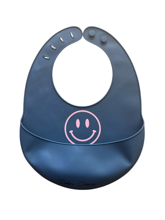 Siliconen slabber met opvangbakje – Blauw – Smiley Roze