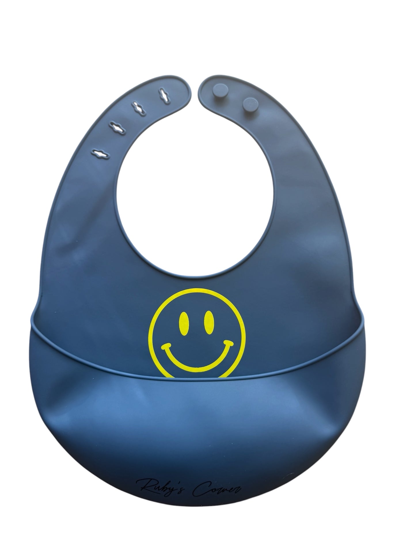 Siliconen slabber met opvangbakje – Blauw – Smiley Geel