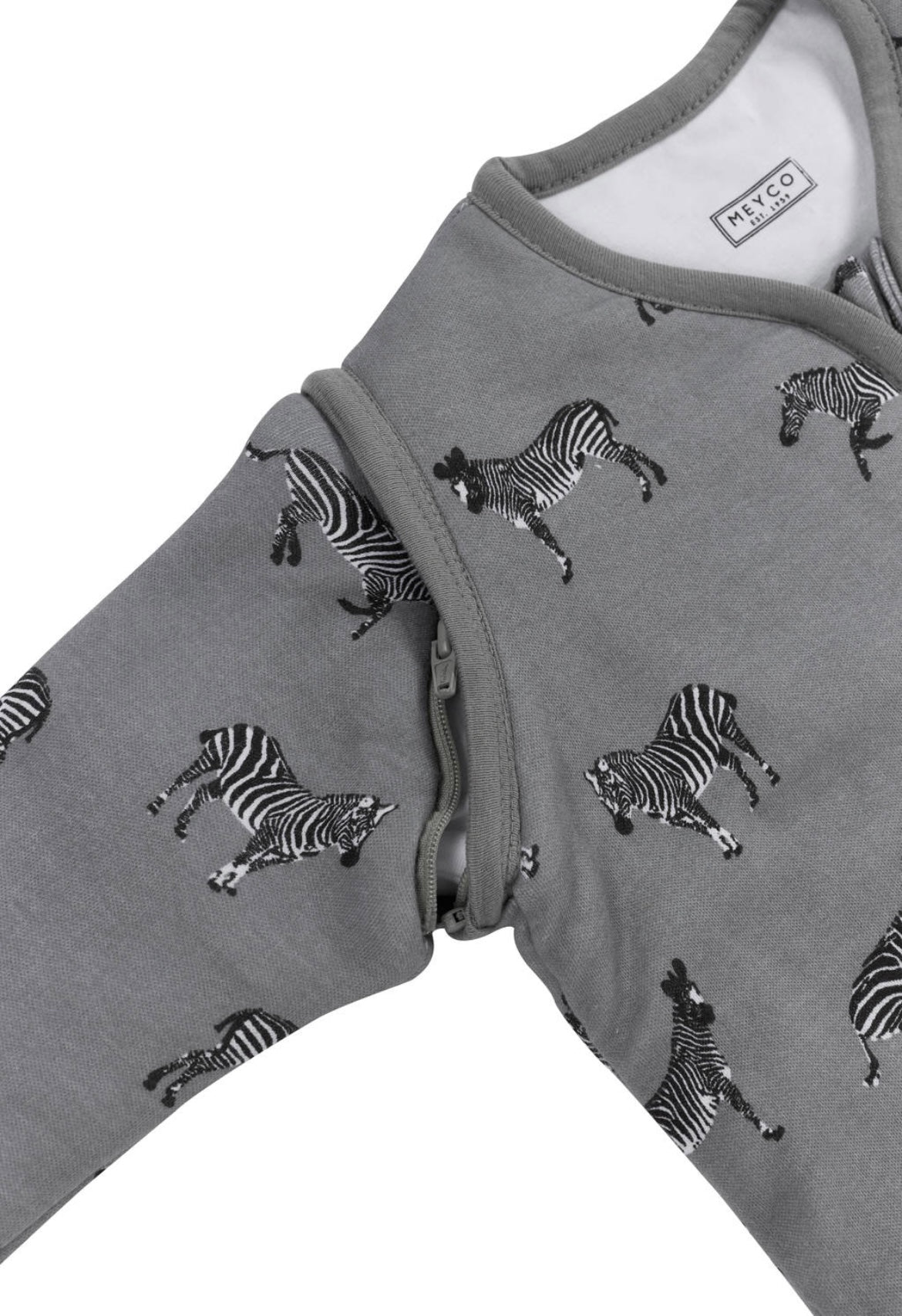 Meyco winter baby slaapzak afritsbare mouw gevoerd Zebra Animal - Grijs