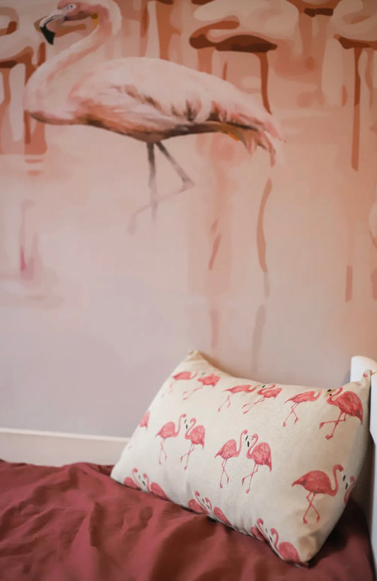 Kussenhoes met flamingo, linnenlook 30x50cm